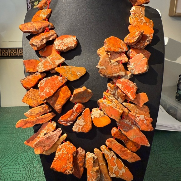 LUCAS LAMETH Genuine Sea Sediment Orange Jasper Layered Necklace LUC - Picture 4 of 9